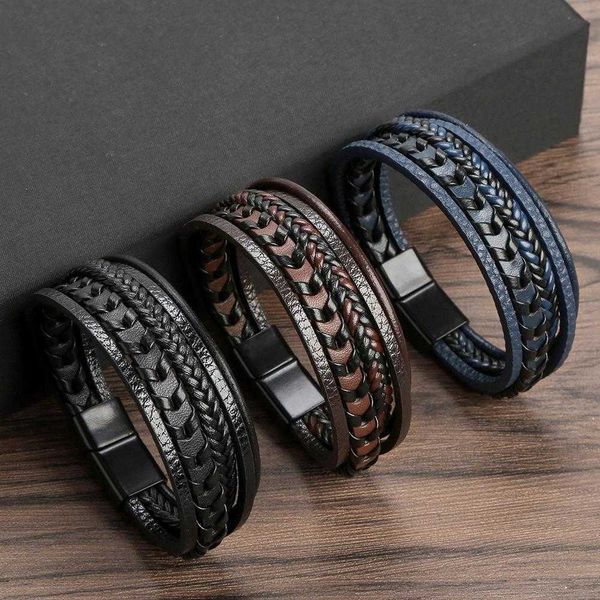fashion jewelry mens bracelet multi layer leather rope braided titanium steel magnetic buckle, Golden;silver
fashion jewelry mens bracelet multi layer leather rope braided titanium steel magnetic buckle, Golden;silver