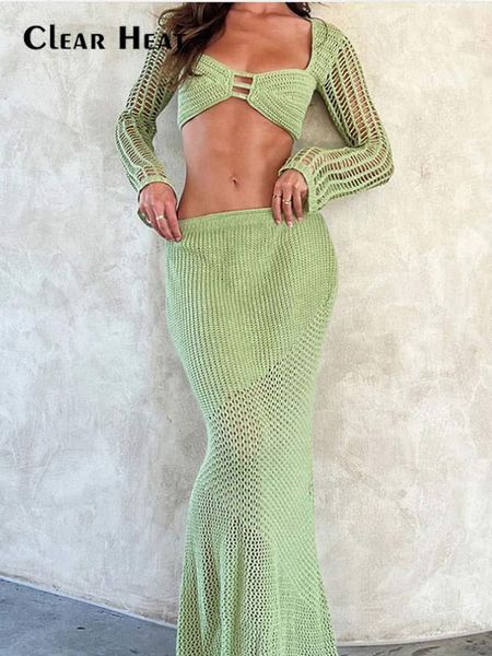 two piece dres solid long sleeve knit skirt 2 pieces set knitted crop high waist skirts suit 2023 summer female beach vocation outfit 230508, White
two piece dres solid long sleeve knit skirt 2 pieces set knitted crop high waist skirts suit 2023 summer female beach vocation outfit 230508, White