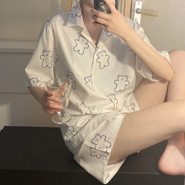 women's sleepwear women pajama set japanese kawaii pijamas bear print pyjamas teen girls home clothes turndown collar summer 230508, Black;red
women's sleepwear women pajama set japanese kawaii pijamas bear print pyjamas teen girls home clothes turndown collar summer 230508, Black;red
