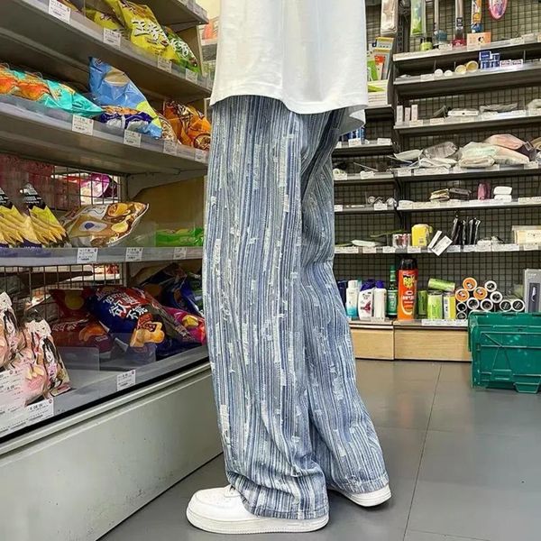 pants men's high street striped jeans mens loose straight mopping trousers hiphop hong kong style handsome wideleg denim pants, Black
pants men's high street striped jeans mens loose straight mopping trousers hiphop hong kong style handsome wideleg denim pants, Black
