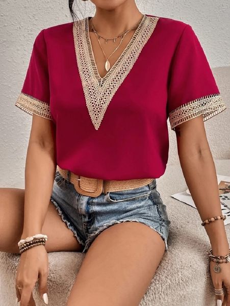 womens blouses shirt and shirt hollow out vneck summer blouse patchwork short sleeve casual elegant blusas para mujer 230509, White
womens blouses shirt and shirt hollow out vneck summer blouse patchwork short sleeve casual elegant blusas para mujer 230509, White