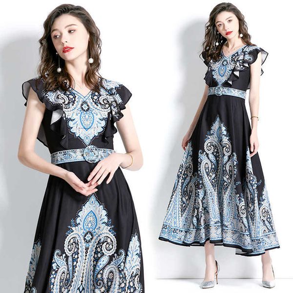 original design for european and american women's clothing 2023 summer v-neck linen small fly edge printed long dress, Black;gray
original design for european and american women's clothing 2023 summer v-neck linen small fly edge printed long dress, Black;gray