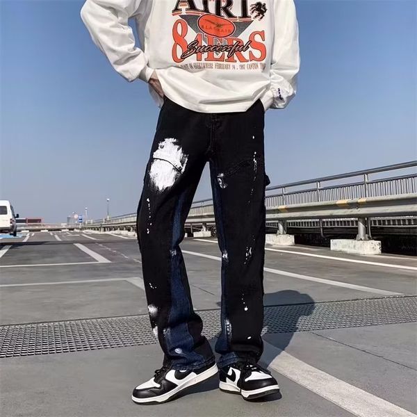 men's jeans 2023 y2k style painted baggy black cargo pants men clothing straight patchwork hip hop flared denim trousers ropa hombre 23, Blue
men's jeans 2023 y2k style painted baggy black cargo pants men clothing straight patchwork hip hop flared denim trousers ropa hombre 23, Blue