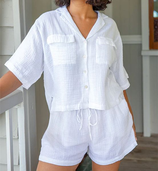women's sleepwear 2023 women crepe linen cotton pajamas set short sleeve button shirt with shorts pockets two pieces suit breathable 23, Black;red
women's sleepwear 2023 women crepe linen cotton pajamas set short sleeve button shirt with shorts pockets two pieces suit breathable 23, Black;red