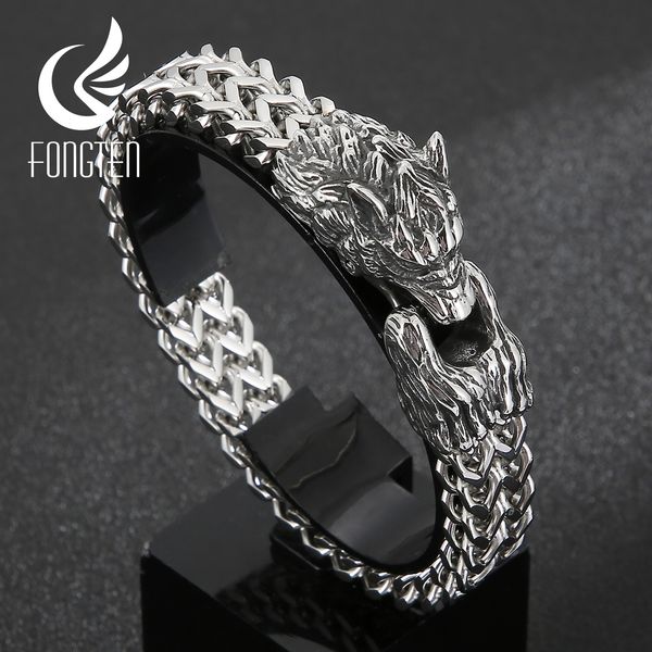 chain fongten wolf head animal punk men bracelet viking retro stainless steel wristband charm trendy mesh chain bangle jewelry 230509, Black
chain fongten wolf head animal punk men bracelet viking retro stainless steel wristband charm trendy mesh chain bangle jewelry 230509, Black