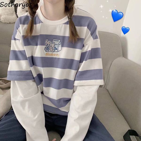 women's t-shirt classic striped long sleeve t-shirts women loose preppy chic tees fake two pieces hipster aesthetic funny embroidery o-, White
women's t-shirt classic striped long sleeve t-shirts women loose preppy chic tees fake two pieces hipster aesthetic funny embroidery o-, White