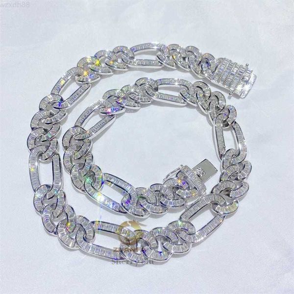 new arrival custom made 15mm vvs moissanite baguette emerald cut hip hop diamond figaro chain, Silver
new arrival custom made 15mm vvs moissanite baguette emerald cut hip hop diamond figaro chain, Silver