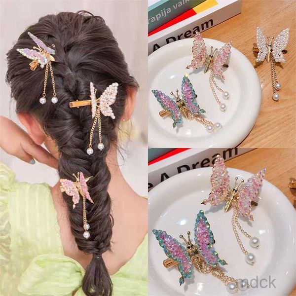 hair clips barrettes children's butterfly hair clip with movable hair clip headwear little girl's internet celebrity new antique h, Golden;silver
