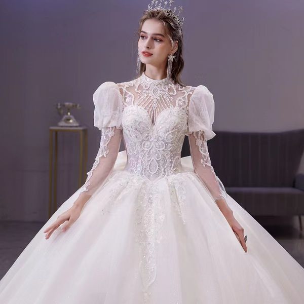 vintage ball wedding dress big bow 3/4 sleeves high neck lace sequined appliques princess dubai arabic long wedding bride gowns, White
vintage ball wedding dress big bow 3/4 sleeves high neck lace sequined appliques princess dubai arabic long wedding bride gowns, White