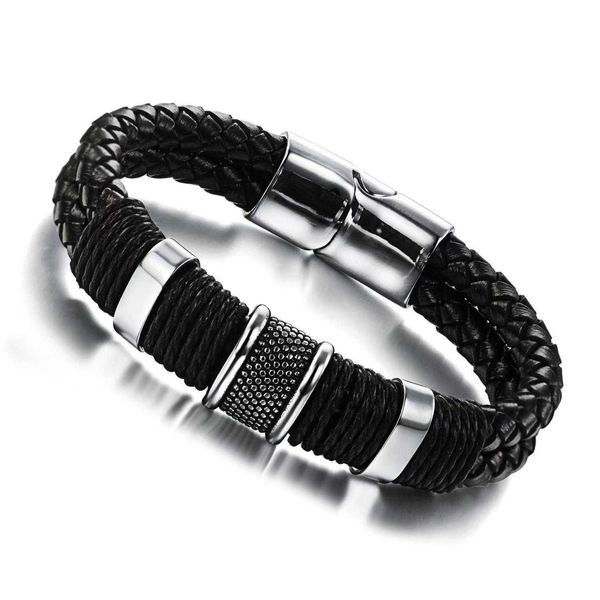 mens weaving exquisite titanium steel leather bracelet couple double layer stainless magnetic buckle, Golden;silver
mens weaving exquisite titanium steel leather bracelet couple double layer stainless magnetic buckle, Golden;silver
