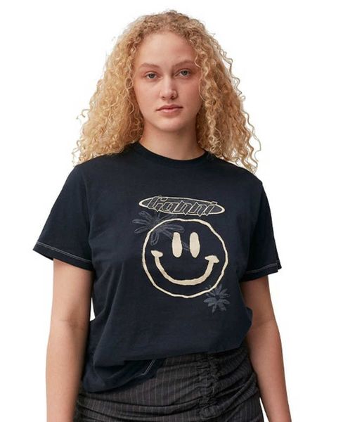 23ss gan women designer t shirt summer cotton printed smiling face beach tees fashion, White
23ss gan women designer t shirt summer cotton printed smiling face beach tees fashion, White