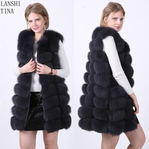 fur 2018 natural fox fur vest real coat female coats fur jackets leather vest 100% real fur vest and jacket, Black