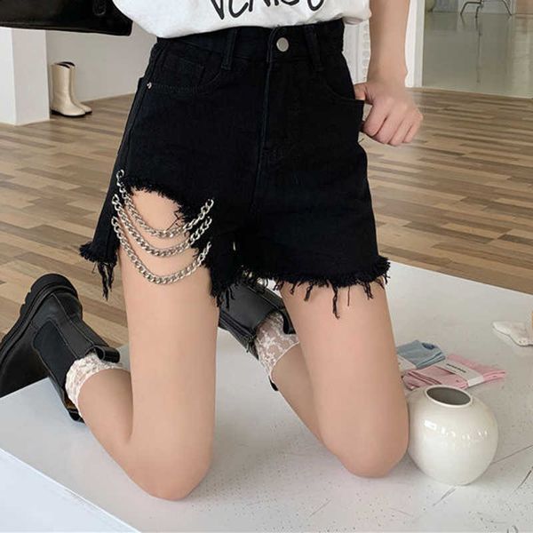 women's shorts summer harajuku chain denim shorts fashion high waist hollow out shorts women jeans casual a-line pants streetwear short, White;black
women's shorts summer harajuku chain denim shorts fashion high waist hollow out shorts women jeans casual a-line pants streetwear short, White;black