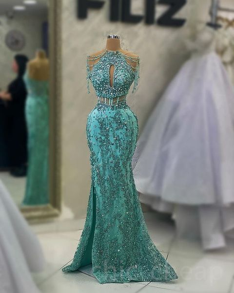 

Aso Ebi 2023 Arabic Mermaid Luxurious Prom Dress Pearls Crystals Evening Formal Party Second Reception Birthday Engagement Gowns Dresses Robe de Soiree SH0157, Lavender