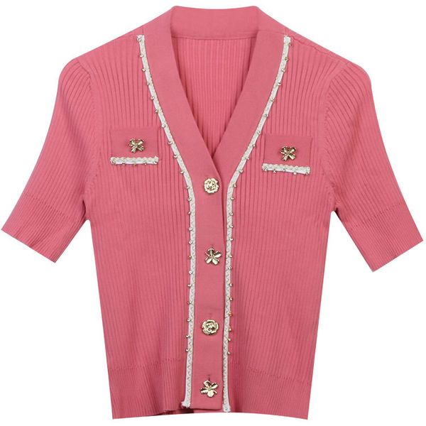 427 2023 runway summer brand same style sweater short sleeve cardigan v neck white red black fashion clothes womens mingmo, White;black
427 2023 runway summer brand same style sweater short sleeve cardigan v neck white red black fashion clothes womens mingmo, White;black