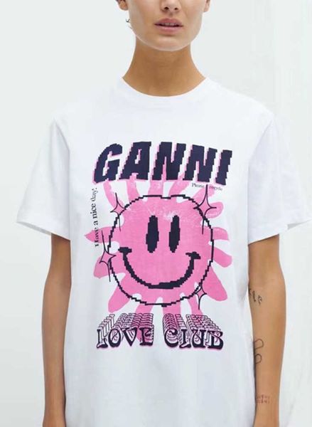 23ss gan women designer t shirt summer cotton new smiling face print short sleeve loose tees versatile fashion, White
23ss gan women designer t shirt summer cotton new smiling face print short sleeve loose tees versatile fashion, White
