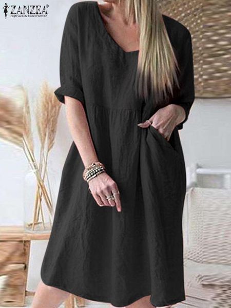 dresses zanzea summer elegant v neck half sleeve solid sundress women casual cotton vestido kaftan 2023 kneelength dress robe femme, Black;gray
dresses zanzea summer elegant v neck half sleeve solid sundress women casual cotton vestido kaftan 2023 kneelength dress robe femme, Black;gray