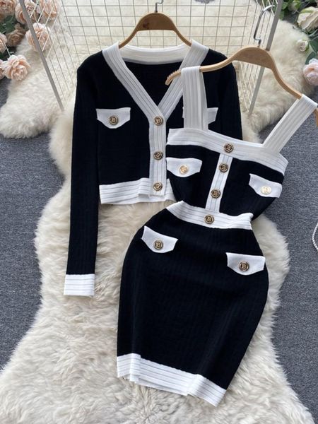 dress autumn new women's dresses knitwear suits small fragrance knitted cardigan coat + suspender knit dress streetwear two piece sets, White
dress autumn new women's dresses knitwear suits small fragrance knitted cardigan coat + suspender knit dress streetwear two piece sets, White