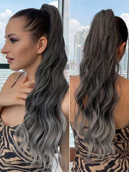 ombre grey human hair ponytail extension with drawstring silver tips women gray hair piece fake pony tail long wavy curly ponytails bun scru, Black
ombre grey human hair ponytail extension with drawstring silver tips women gray hair piece fake pony tail long wavy curly ponytails bun scru, Black