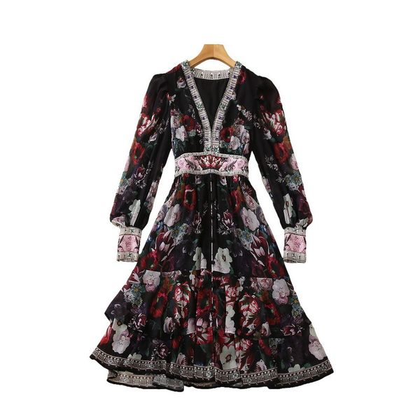 326 2023 spring flora print dress v neck long sleeve above knee polyester panelld dress luxury fashion prom womens clothes sh, Black
326 2023 spring flora print dress v neck long sleeve above knee polyester panelld dress luxury fashion prom womens clothes sh, Black