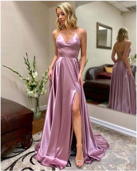 evening dresses formal prom party gown a line spaghetti floor-length sweep train satin long backless split custom, Black
evening dresses formal prom party gown a line spaghetti floor-length sweep train satin long backless split custom, Black