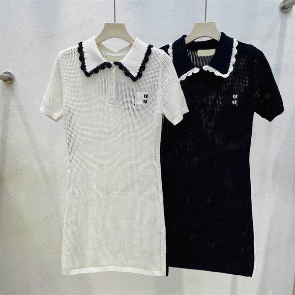 miu knitted dress designer womens clothing luxury new blue and white color blocking doll collar short sleeve hollow and breathable summer dr, Black;gray
miu knitted dress designer womens clothing luxury new blue and white color blocking doll collar short sleeve hollow and breathable summer dr, Black;gray