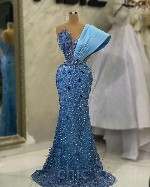 

Aso Ebi 2023 Arabic Beaded Crystals Prom Dress Mermaid Sequined Lace Evening Formal Party Second Reception Birthday Engagement Gowns Dresses Robe de Soiree SH0150, Daffodil