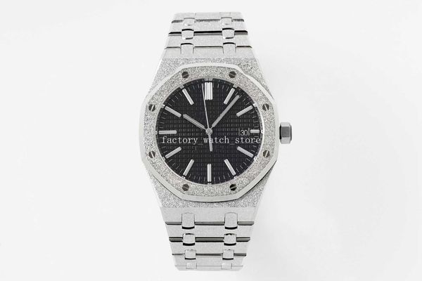 4 color men's watches 41mm 15410 black dial frosted strap mechanical automatic men's wristwatches, Slivery;brown
4 color men's watches 41mm 15410 black dial frosted strap mechanical automatic men's wristwatches, Slivery;brown