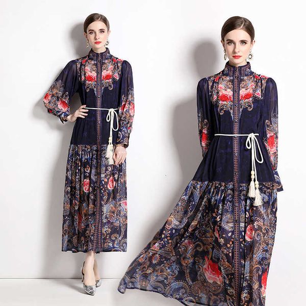 new 2023 spring/summer holiday style printed lantern sleeve dress long women's wear casual dresses, Black;gray
new 2023 spring/summer holiday style printed lantern sleeve dress long women's wear casual dresses, Black;gray