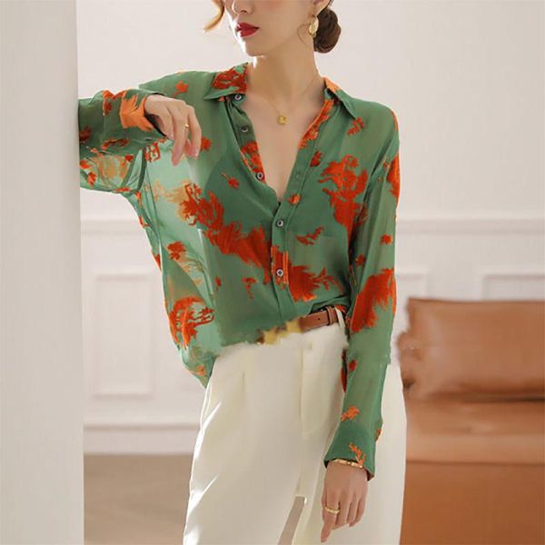 shirts summer fashionable printing chiffon turndown collar turndown collar blouse ladies vintage buttons perspective shirts femme, White
shirts summer fashionable printing chiffon turndown collar turndown collar blouse ladies vintage buttons perspective shirts femme, White