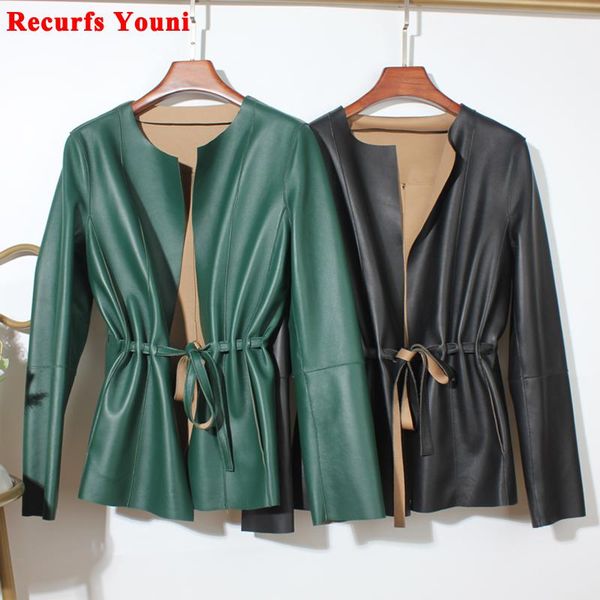 fur women clothing european elegant female genuine leather coat mujer draw back round neck pleated belt caramel jackets streetwear, Black
fur women clothing european elegant female genuine leather coat mujer draw back round neck pleated belt caramel jackets streetwear, Black