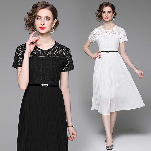 2023 real time shooting of new summer women's clothing elegant round neck short sleeved lace patchwork pleated mid length dress, Black;gray
2023 real time shooting of new summer women's clothing elegant round neck short sleeved lace patchwork pleated mid length dress, Black;gray