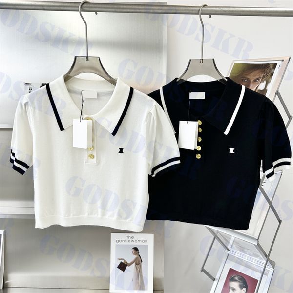 embroidered logo polo shirt womens knit gold button sweater short sleeve knit tees lapel t shirts, White
embroidered logo polo shirt womens knit gold button sweater short sleeve knit tees lapel t shirts, White