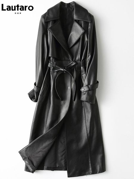 jackets lautaro autumn long black pu leather trench coat for women long sleeve belt elegant british style fashion 2021 4xl 5xl 6xl 7xl, Black;brown
jackets lautaro autumn long black pu leather trench coat for women long sleeve belt elegant british style fashion 2021 4xl 5xl 6xl 7xl, Black;brown