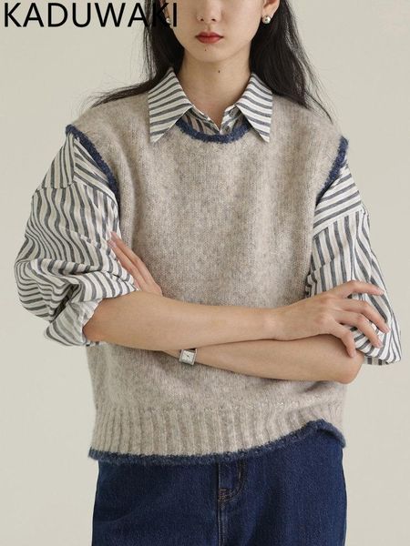 leather vintage color contrast o neck knitted vest women autumn winter 2023 loose casual sweater waistcoat korean style chic tank, Black
leather vintage color contrast o neck knitted vest women autumn winter 2023 loose casual sweater waistcoat korean style chic tank, Black