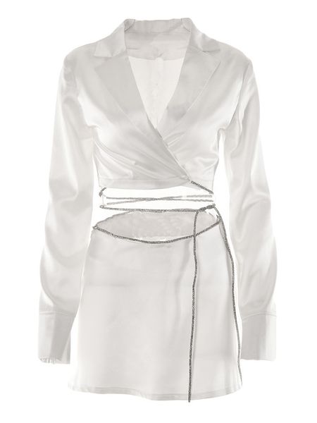two piece dress fall winter white satin high waist lace up crop and short skirt suits women long sleeved cardigan bandage set 230509
two piece dress fall winter white satin high waist lace up crop and short skirt suits women long sleeved cardigan bandage set 230509