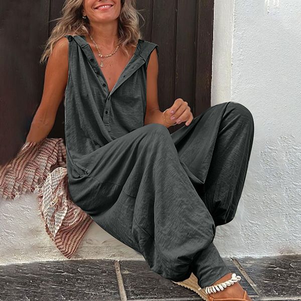 women's jumpsuits rompers women sleeveless summer harajuku vintage solid button cross-pants wide leg playsuit female casual loose hoode, Black;white
women's jumpsuits rompers women sleeveless summer harajuku vintage solid button cross-pants wide leg playsuit female casual loose hoode, Black;white