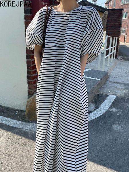 casual dresses korejpaa summer elegant dress women round neck striped print casual dresses female short puff sleeve korean clothing 230509, Black;gray
casual dresses korejpaa summer elegant dress women round neck striped print casual dresses female short puff sleeve korean clothing 230509, Black;gray