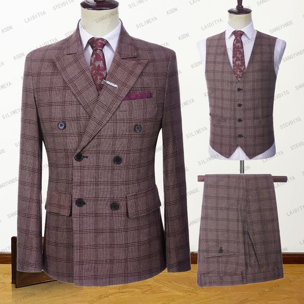 men's suits blazers latest men double breasted linen suits wine red reto classic plaid slim fit tuxedos wedding 3 pcs set jacket vest p, White;black
men's suits blazers latest men double breasted linen suits wine red reto classic plaid slim fit tuxedos wedding 3 pcs set jacket vest p, White;black