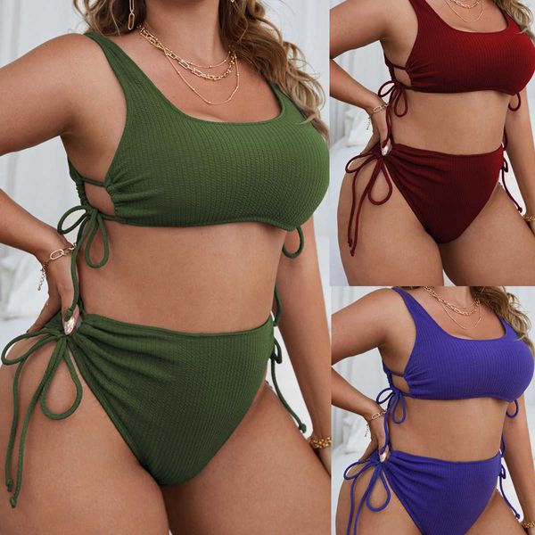 women's plus size swimwear selling plus size new solid plus size bikini thread fabric laceup swimwear women z0508, Black
women's plus size swimwear selling plus size new solid plus size bikini thread fabric laceup swimwear women z0508, Black