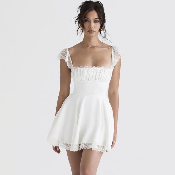 casual dresses lace square neck suspender skirt slim backless french tie white dress girl, Black;gray
casual dresses lace square neck suspender skirt slim backless french tie white dress girl, Black;gray