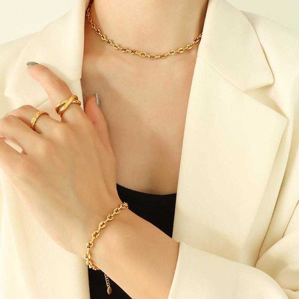 ins hip hop style personalized fashion bicycle chain necklace bracelet womens set jewelry titanium steel gold plating, Black
ins hip hop style personalized fashion bicycle chain necklace bracelet womens set jewelry titanium steel gold plating, Black