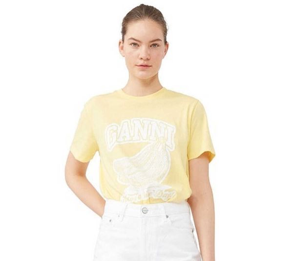23ss gannis women designer t shirt summer cotton new fruit collection banana print short sleeve beach loose versatile fashion, White
23ss gannis women designer t shirt summer cotton new fruit collection banana print short sleeve beach loose versatile fashion, White