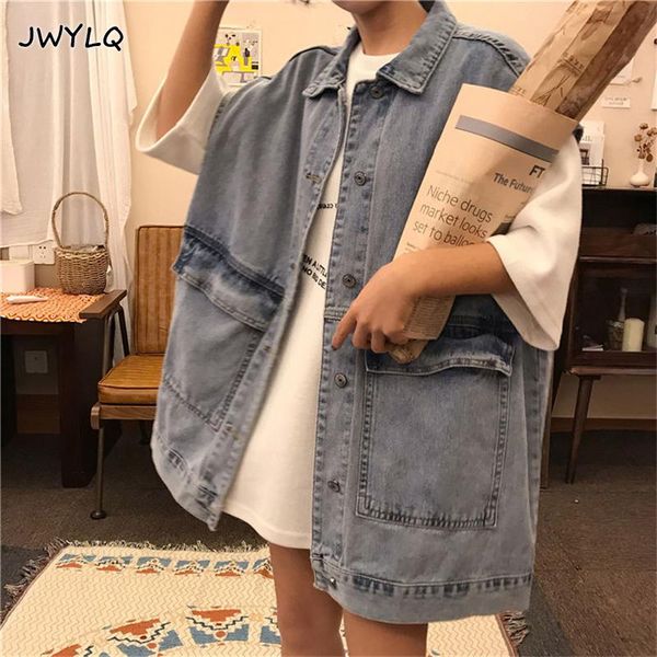 leather bf oversized denim vest jackets big pocket woman korean style all match vintag sleeveless baggy jean coats autumn fashion, Black
leather bf oversized denim vest jackets big pocket woman korean style all match vintag sleeveless baggy jean coats autumn fashion, Black