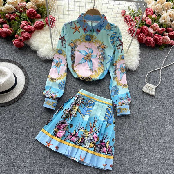 two piece dress 2021 autumn fashion runway two piece set women casual flower sarfish print shirt blouse high waist pleated short skirt suits, White
two piece dress 2021 autumn fashion runway two piece set women casual flower sarfish print shirt blouse high waist pleated short skirt suits, White
