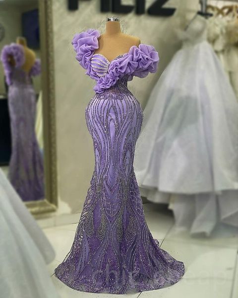 

Aso Ebi 2023 Arabic Lavender Mermaid Prom Dress Crystals Sequined Lace Evening Formal Party Second Reception Birthday Engagement Gowns Dresses Robe de Soiree SH011, Gray