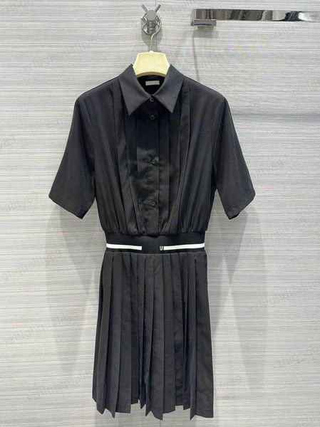 designer dress fashion short sleeves blended fabrics letter logo webbing ruffle dress temperament lapel shirt minimalist design pleated dres, Black;gray
designer dress fashion short sleeves blended fabrics letter logo webbing ruffle dress temperament lapel shirt minimalist design pleated dres, Black;gray