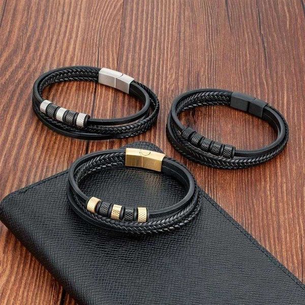 stainless steel beaded mens strand fashion hip hop leather multi layer woven bracelet magnetic snap titanium accessories, Black
stainless steel beaded mens strand fashion hip hop leather multi layer woven bracelet magnetic snap titanium accessories, Black