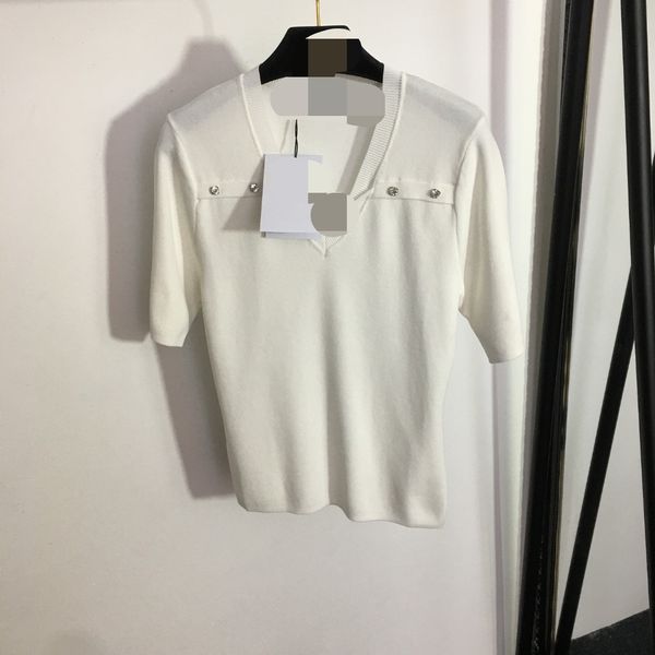 429 2023 runway summer brand same style sweater short sleeve pullover v neck white black fashion clothes womens 20231868
429 2023 runway summer brand same style sweater short sleeve pullover v neck white black fashion clothes womens 20231868