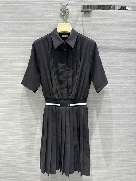 designer dress fashion short sleeves blended fabrics letter logo webbing ruffle dress temperament lapel shirt minimalist design pleated dres, Black;gray
designer dress fashion short sleeves blended fabrics letter logo webbing ruffle dress temperament lapel shirt minimalist design pleated dres, Black;gray